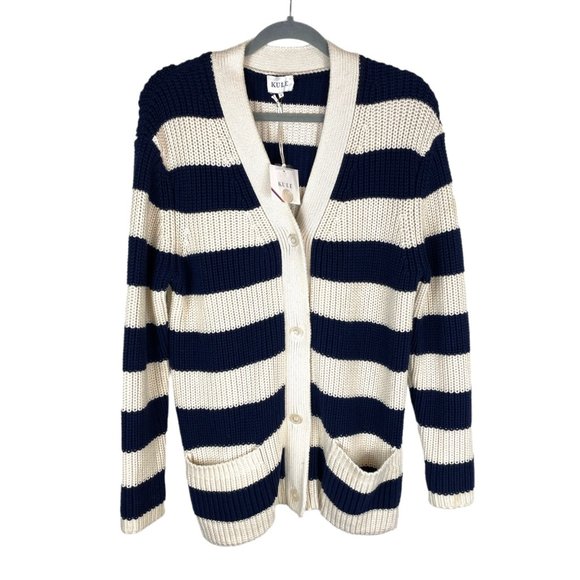 NWT Kule The Tempest Long Sleeve Button Front Cardigan Sweater Navy Cream Size S - Picture 2 of 8